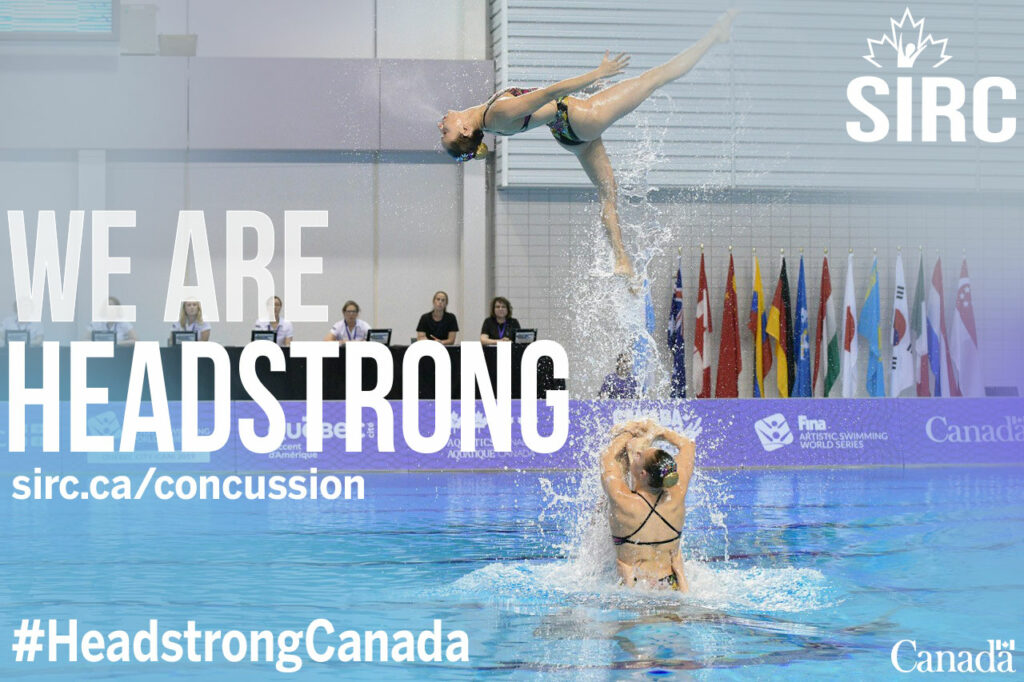 Artistic swimmers in competition with the quote "we are headstrong"