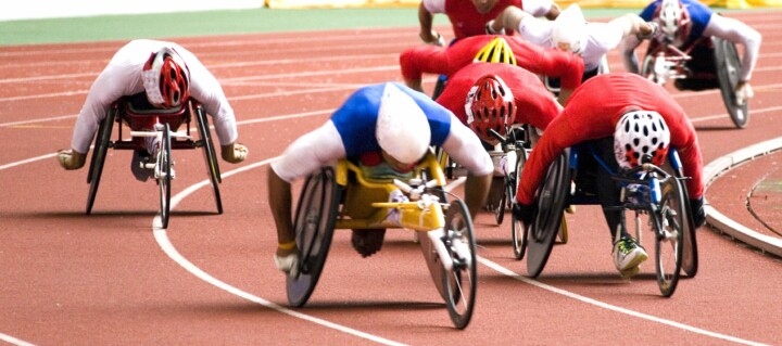 Athletes competing in a wheelchair racing event