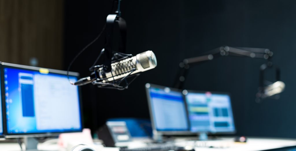 Modern equipment in broadcast studio