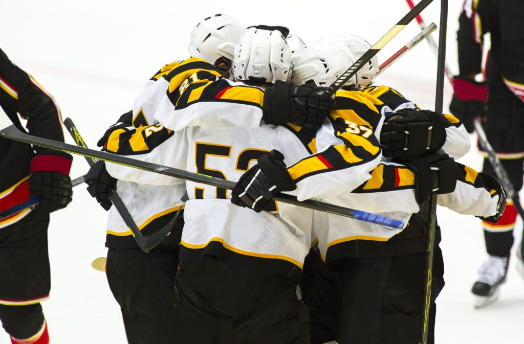 Ice hockey team celebrating