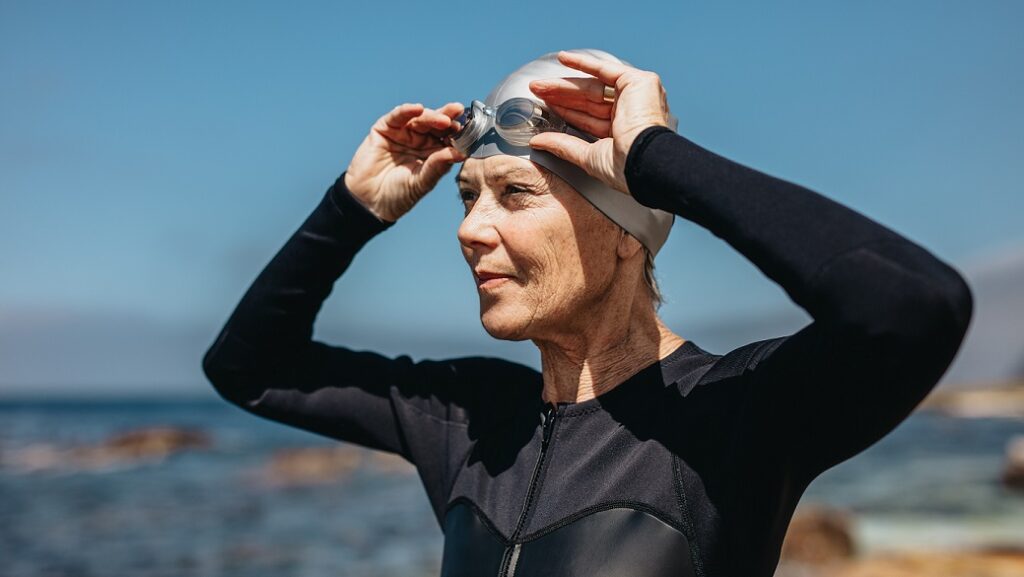 Close up of senior female swimming athlete