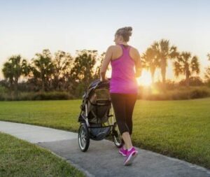 Mom walking with stroller