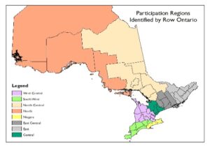 Régions de participation identifiées par Aviron Ontario 