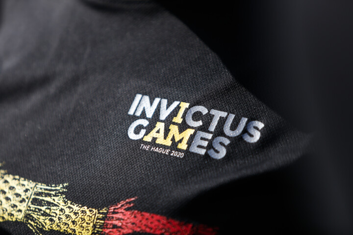 Details with the logo of 2020 Invictus Games in Hague, on the shirt of a Romanian veteran.