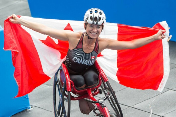 A disabled female Canadian Para athlete after a 400M race.