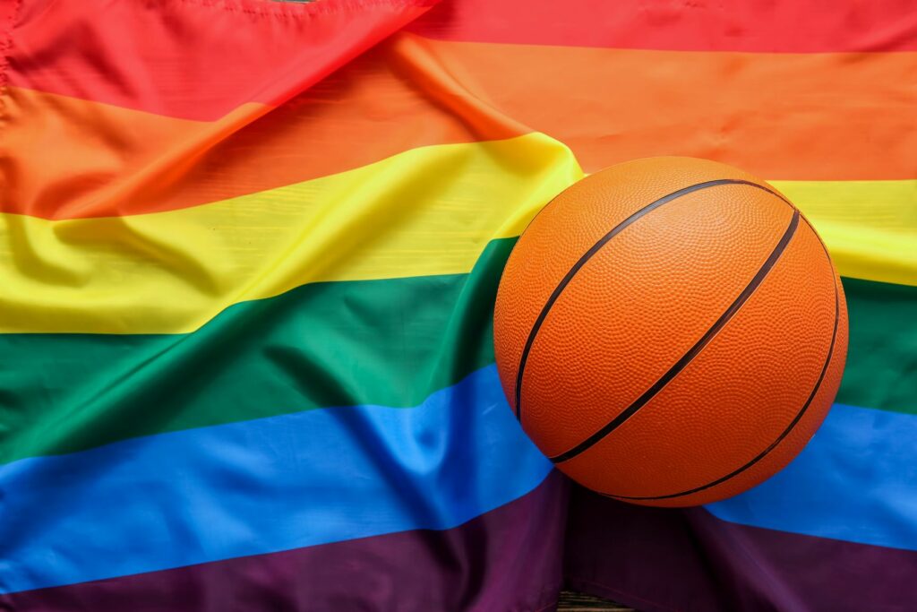 LGBTQ2 flag with a basketball