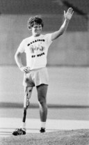 Terry Fox smiling and waving